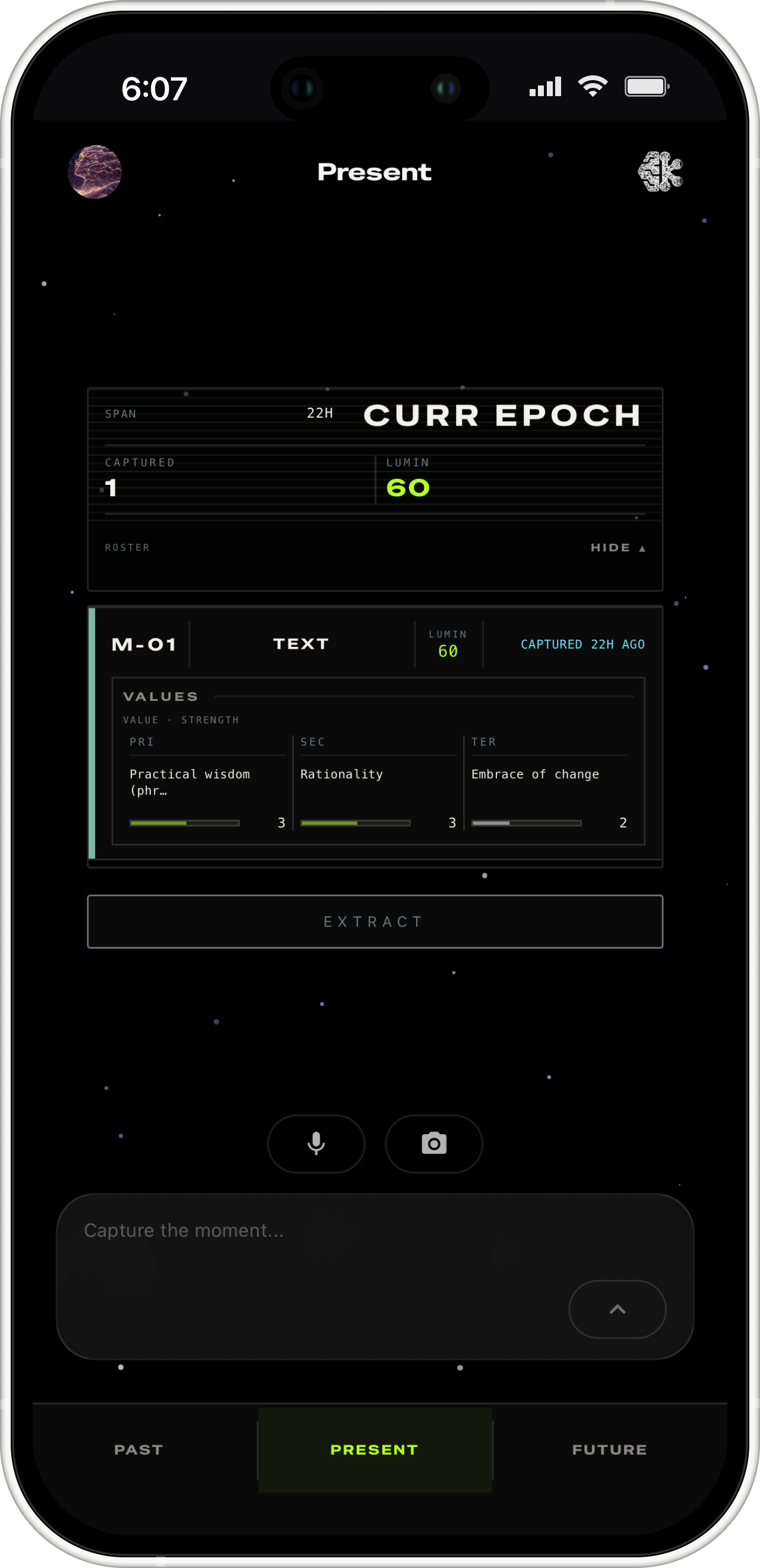 Present tab showing moments capture interface